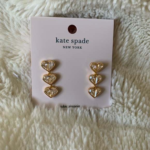 ⛔️ SOLD Kate Spade Rose Gold Crystal Rock Solid Stone Heart Drop Earrings - Picture 2 of 2